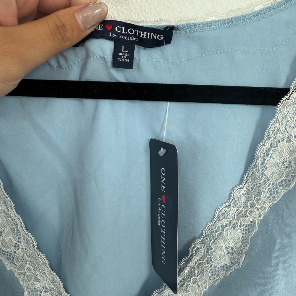 Baby Blue Lace Trim Cami - Picture 2 of 4